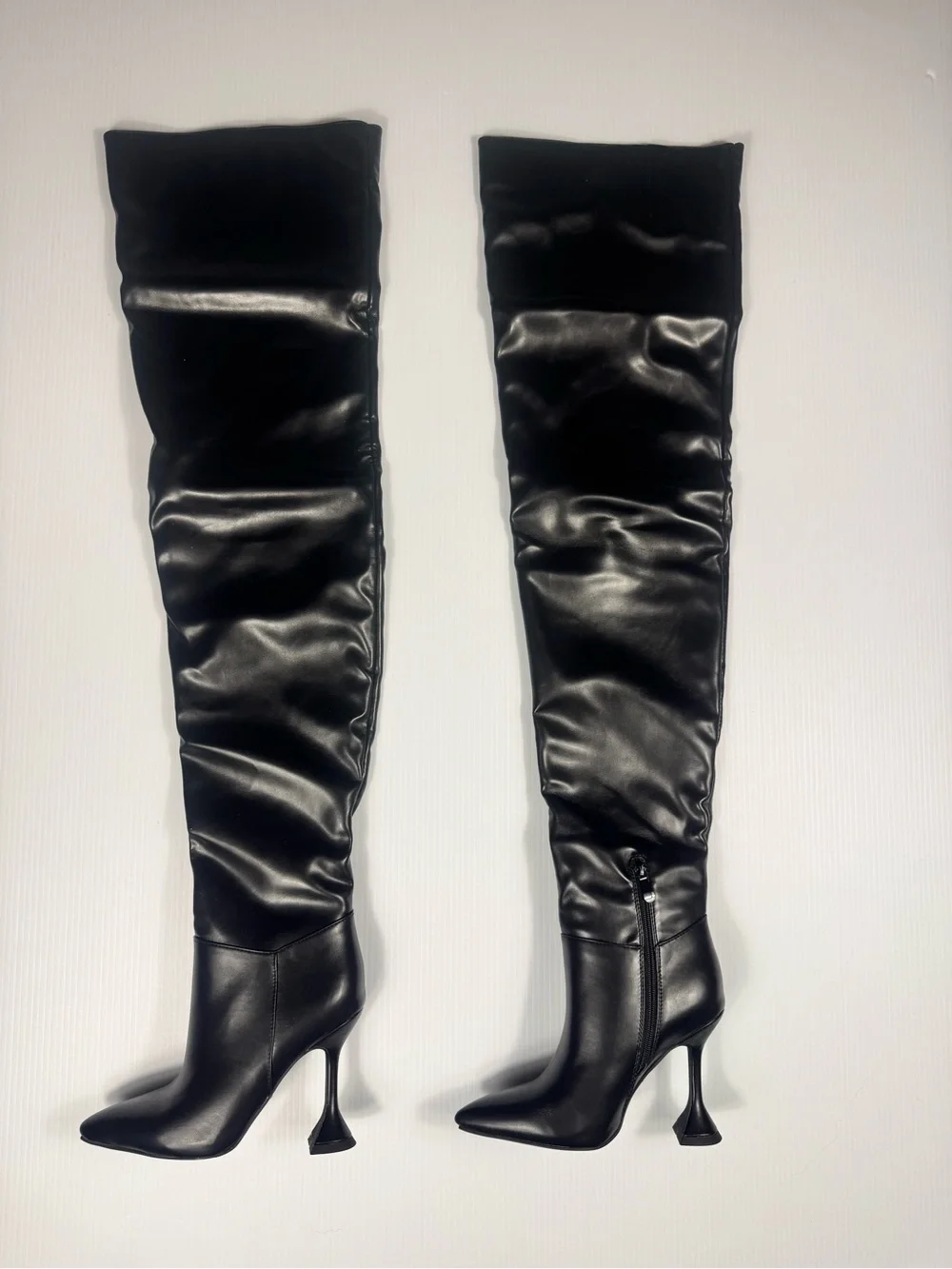 Azalea Wang Stephan Black Thigh High Boots | Pointed Toe | Sculpted Heel | NIB